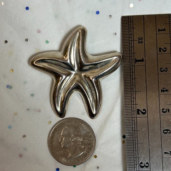 Estate Hallmarked Sterling Silver Starfish Star Brooch Pin - Picture 3 of 5